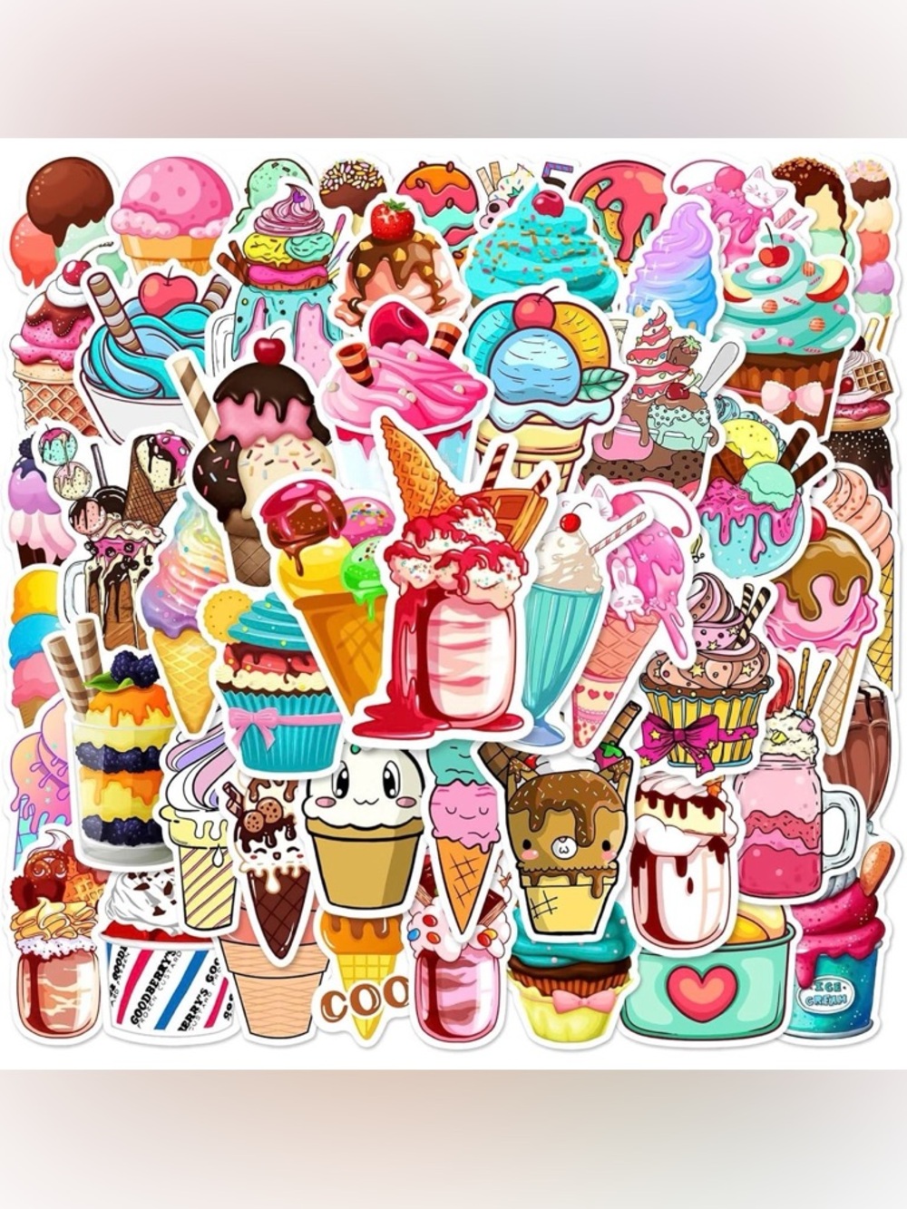 Kawaii Ice Cream & Sweet Treat Vinyl Sticker Bundle | 2 Sets of 20 Waterproof - Picture 9 of 9